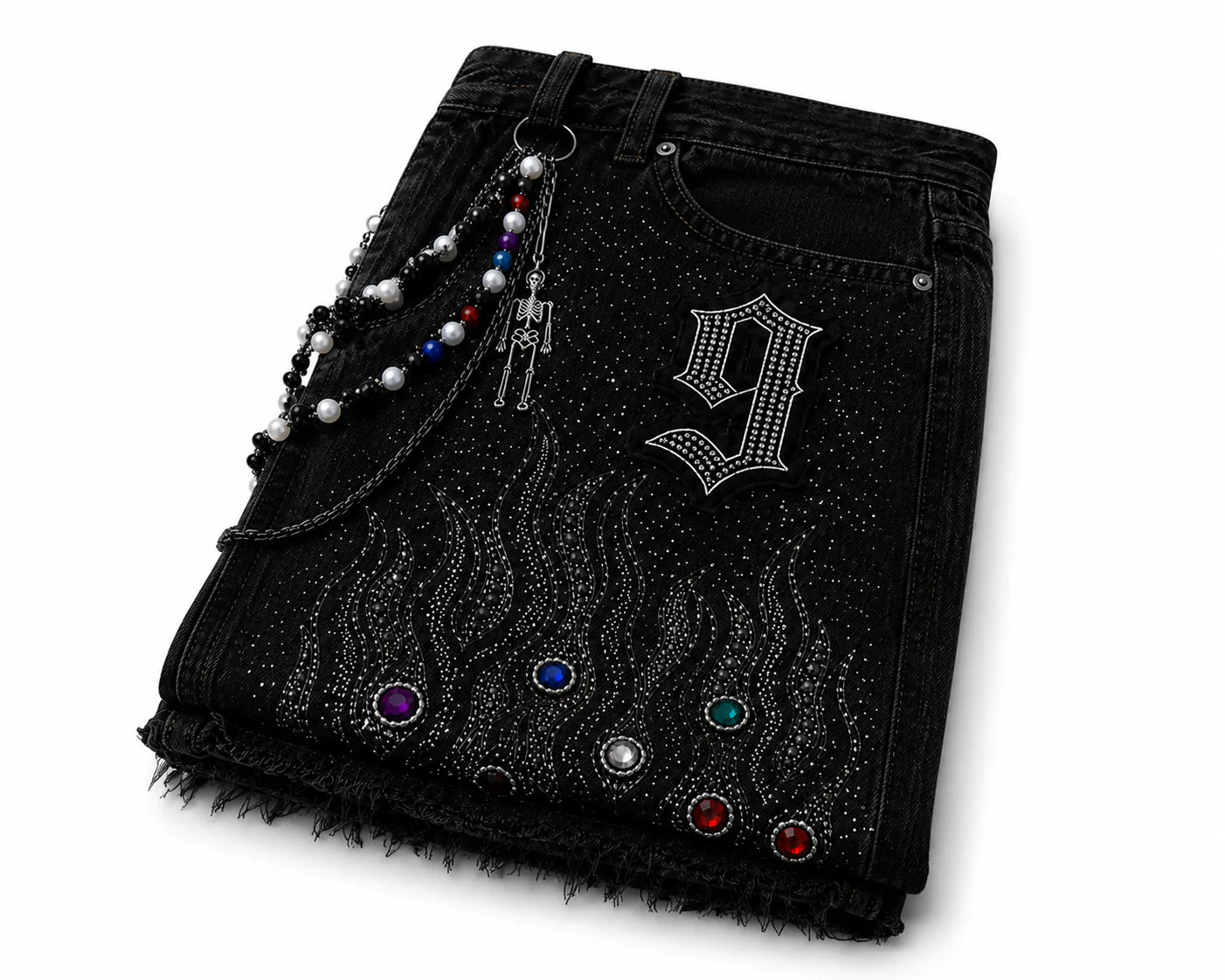9 Oversized Rhinestone Shorts (Obsidian Black)
