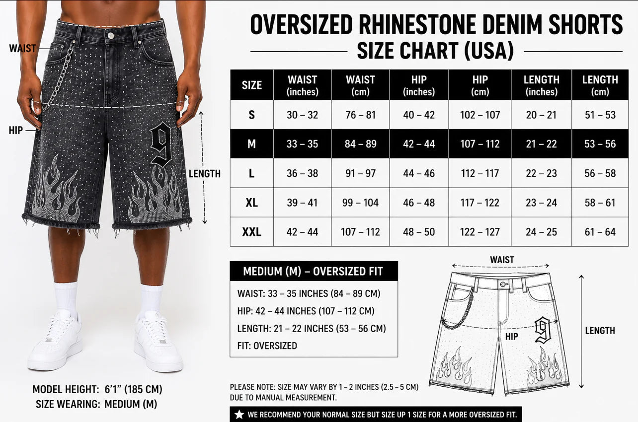 9 Oversized Rhinestone Shorts (Ash Gray)