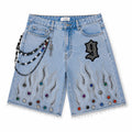 9 Oversized Rhinestone Shorts (Ice Blue)