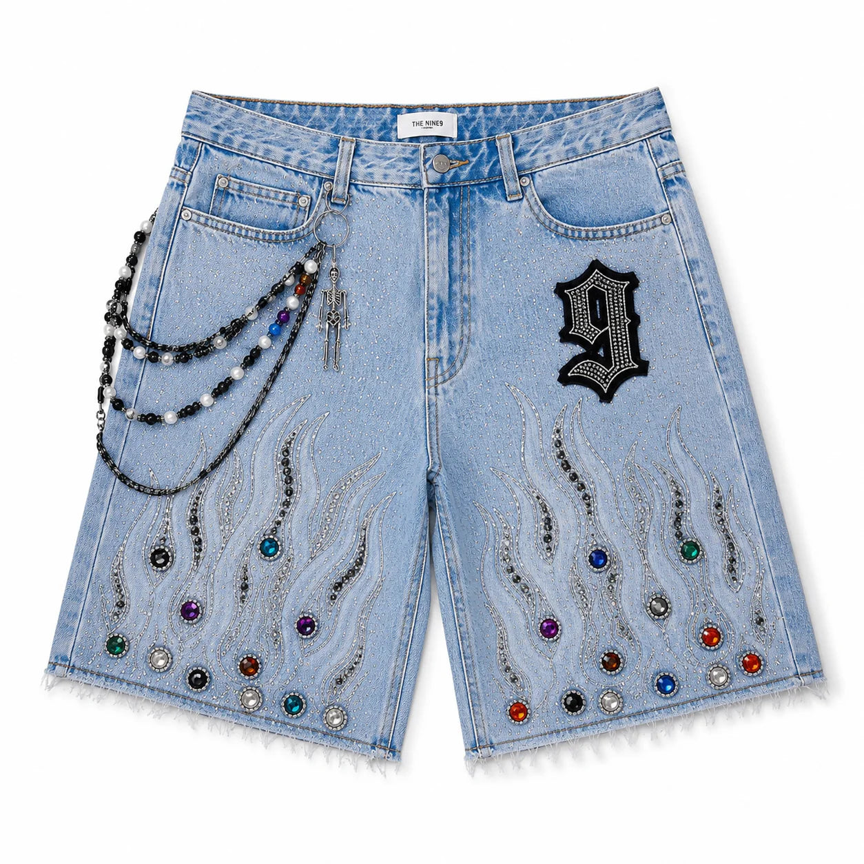 9 Oversized Rhinestone Shorts (Ice Blue)