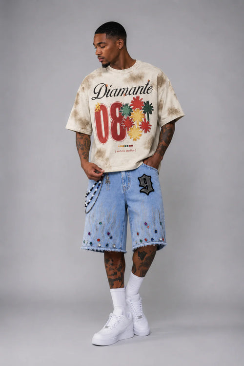 9 Oversized Rhinestone Shorts (Ice Blue)