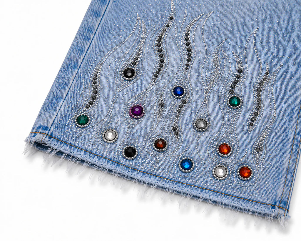 9 Oversized Rhinestone Shorts (Ice Blue)