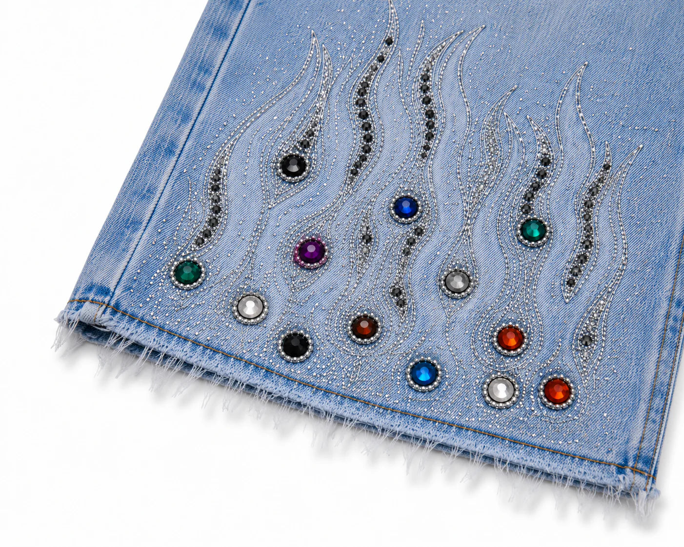9 Oversized Rhinestone Shorts (Ice Blue)
