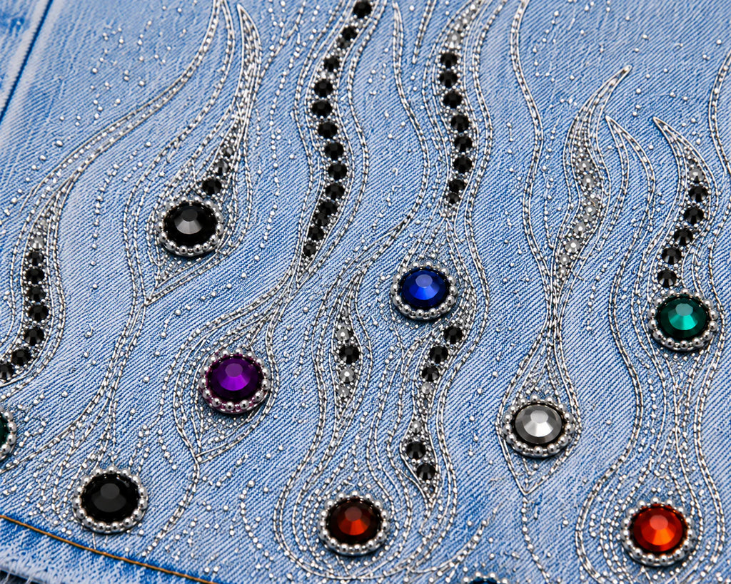 9 Oversized Rhinestone Shorts (Ice Blue)