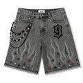 9 Oversized Rhinestone Shorts (Ash Gray)