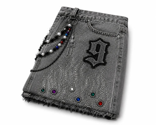 9 Oversized Rhinestone Shorts (Ash Gray)